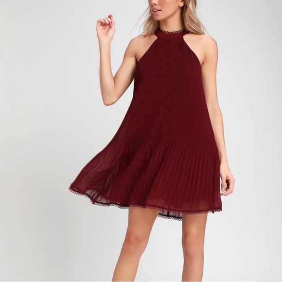 Deep Red High Neck Lulu's Swing Dress - Picture 1 of 5
